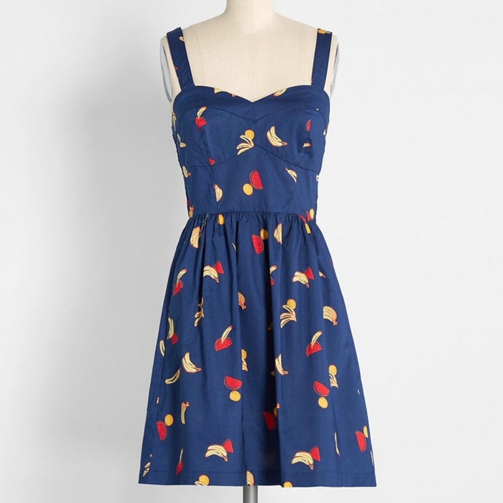 Modcloth Peace of Mind in the Sunshine  Fit and Flare Sundress – Navy Bananas